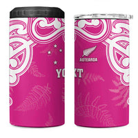 New Zealand Fern Women Rugby Custom 4 in 1 Can Cooler Tumbler Pink Maori Pattern LT05 One Size: 16 oz Pink - Polynesian Pride