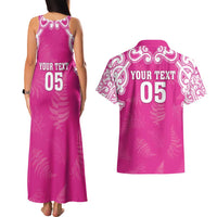 New Zealand Fern Women Rugby Custom Couples Matching Tank Maxi Dress and Hawaiian Shirt Pink Maori Pattern LT05 - Polynesian Pride