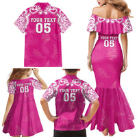 New Zealand Fern Women Rugby Custom Family Matching Mermaid Dress and Hawaiian Shirt Pink Maori Pattern LT05 - Polynesian Pride