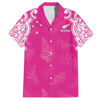 New Zealand Fern Women Rugby Custom Family Matching Off The Shoulder Long Sleeve Dress and Hawaiian Shirt Pink Maori Pattern LT05 Dad's Shirt - Short Sleeve Pink - Polynesian Pride