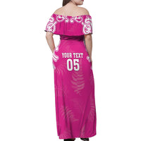 New Zealand Fern Women Rugby Custom Family Matching Off Shoulder Maxi Dress and Hawaiian Shirt Pink Maori Pattern LT05 - Polynesian Pride