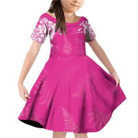 New Zealand Fern Women Rugby Custom Family Matching Off Shoulder Short Dress and Hawaiian Shirt Pink Maori Pattern LT05 Daughter's Dress Pink - Polynesian Pride