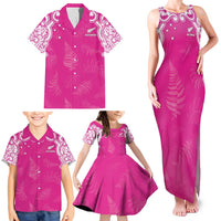 New Zealand Fern Women Rugby Custom Family Matching Tank Maxi Dress and Hawaiian Shirt Pink Maori Pattern LT05 - Polynesian Pride