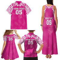 New Zealand Fern Women Rugby Custom Family Matching Tank Maxi Dress and Hawaiian Shirt Pink Maori Pattern LT05 - Polynesian Pride
