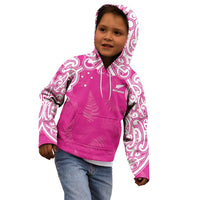 New Zealand Fern Women Rugby Custom Kid Hoodie Pink Maori Pattern LT05 - Polynesian Pride