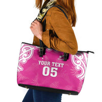 New Zealand Fern Women Rugby Custom Leather Tote Bag Pink Maori Pattern LT05 Pink - Polynesian Pride