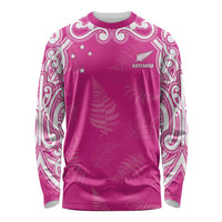 New Zealand Fern Women Rugby Custom Long Sleeve Shirt Pink Maori Pattern LT05 Unisex Pink - Polynesian Pride