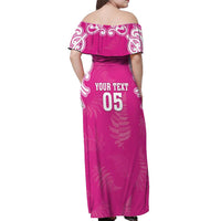 New Zealand Fern Women Rugby Custom Off Shoulder Maxi Dress Pink Maori Pattern LT05 - Polynesian Pride