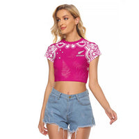 New Zealand Fern Women Rugby Custom Raglan Cropped T Shirt Pink Maori Pattern LT05 Female Pink - Polynesian Pride