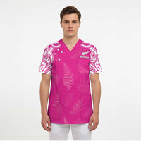 New Zealand Fern Women Rugby Custom Scrub Top Pink Maori Pattern - Polynesian Pride