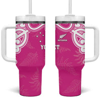 New Zealand Fern Women Rugby Custom Tumbler With Handle Pink Maori Pattern LT05 One Size: 40 oz Pink - Polynesian Pride