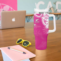 New Zealand Fern Women Rugby Custom Tumbler With Handle Pink Maori Pattern LT05 - Polynesian Pride