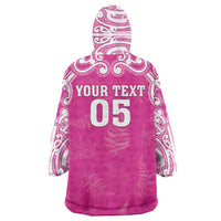 New Zealand Fern Women Rugby Custom Wearable Blanket Hoodie Pink Maori Pattern LT05 - Polynesian Pride