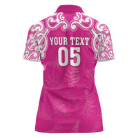 New Zealand Fern Women Rugby Custom Women Polo Shirt Pink Maori Pattern LT05 - Polynesian Pride