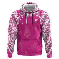 New Zealand Fern Women Rugby Custom Zip Hoodie Pink Maori Pattern LT05 Pullover Hoodie Pink - Polynesian Pride