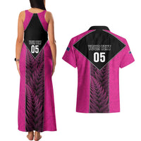 New Zealand Fern Rugby Custom Couples Matching Tank Maxi Dress and Hawaiian Shirt Pink Maori Pattern LT05 - Polynesian Pride