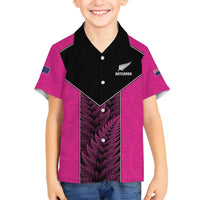 New Zealand Fern Rugby Custom Family Matching Long Sleeve Bodycon Dress and Hawaiian Shirt Pink Maori Pattern LT05 Son's Shirt Pink - Polynesian Pride