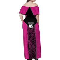 New Zealand Fern Rugby Custom Family Matching Off Shoulder Maxi Dress and Hawaiian Shirt Pink Maori Pattern LT05 - Polynesian Pride