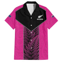 New Zealand Fern Rugby Custom Family Matching Puletasi and Hawaiian Shirt Pink Maori Pattern LT05 Dad's Shirt - Short Sleeve Pink - Polynesian Pride