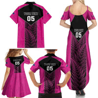 New Zealand Fern Rugby Custom Family Matching Summer Maxi Dress and Hawaiian Shirt Pink Maori Pattern LT05 - Polynesian Pride