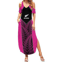 New Zealand Fern Rugby Custom Family Matching Summer Maxi Dress and Hawaiian Shirt Pink Maori Pattern LT05 Mom's Dress Pink - Polynesian Pride