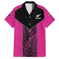 New Zealand Fern Rugby Custom Family Matching Tank Maxi Dress and Hawaiian Shirt Pink Maori Pattern LT05 Dad's Shirt - Short Sleeve Pink - Polynesian Pride