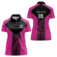 New Zealand Fern Rugby Custom Women Polo Shirt Pink Maori Pattern LT05 - Polynesian Pride