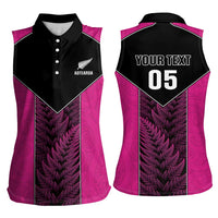 New Zealand Fern Rugby Custom Women Sleeveless Polo Shirt Pink Maori Pattern LT05 - Polynesian Pride