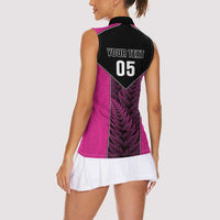 New Zealand Fern Rugby Custom Women Sleeveless Polo Shirt Pink Maori Pattern LT05 - Polynesian Pride