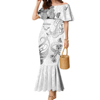 Personalised Brain Cancer Awareness Family Matching Mermaid Dress and Hawaiian Shirt Ribbon Polynesian Pattern LT05 Mom's Dress White - Polynesian Pride