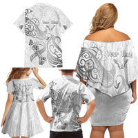 Personalised Brain Cancer Awareness Family Matching Off Shoulder Short Dress and Hawaiian Shirt Ribbon Polynesian Pattern LT05 - Polynesian Pride