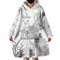 Personalised Brain Cancer Awareness Wearable Blanket Hoodie Ribbon Polynesian Pattern