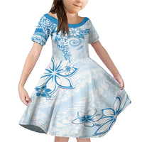 Polynesian Pattern With Plumeria Flowers Family Matching Mermaid Dress and Hawaiian Shirt Blue LT05 Daughter's Dress Blue - Polynesian Pride