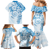 Polynesian Pattern With Plumeria Flowers Family Matching Mermaid Dress and Hawaiian Shirt Blue LT05 - Polynesian Pride