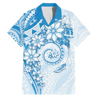 Polynesian Pattern With Plumeria Flowers Family Matching Mermaid Dress and Hawaiian Shirt Blue LT05 Dad's Shirt - Short Sleeve Blue - Polynesian Pride