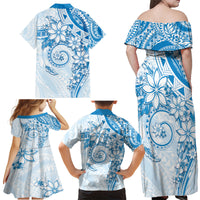 Polynesian Pattern With Plumeria Flowers Family Matching Off Shoulder Maxi Dress and Hawaiian Shirt Blue LT05 - Polynesian Pride