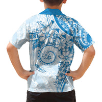 Polynesian Pattern With Plumeria Flowers Family Matching Short Sleeve Bodycon Dress and Hawaiian Shirt Blue LT05 - Polynesian Pride