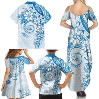 Polynesian Pattern With Plumeria Flowers Family Matching Summer Maxi Dress and Hawaiian Shirt Blue LT05 - Polynesian Pride