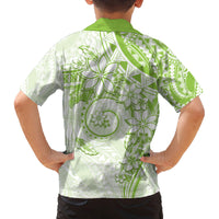 Polynesian Pattern With Plumeria Flowers Family Matching Long Sleeve Bodycon Dress and Hawaiian Shirt Lime Green LT05 - Polynesian Pride