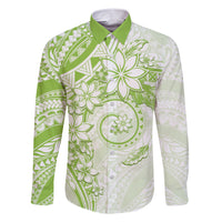 Polynesian Pattern With Plumeria Flowers Family Matching Short Sleeve Bodycon Dress and Hawaiian Shirt Lime Green LT05 Dad's Shirt - Long Sleeve Lime Green - Polynesian Pride
