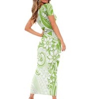 Polynesian Pattern With Plumeria Flowers Family Matching Short Sleeve Bodycon Dress and Hawaiian Shirt Lime Green LT05 - Polynesian Pride