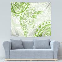 Polynesian Pattern With Plumeria Flowers Tapestry Lime Green