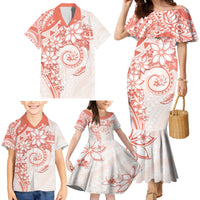 Polynesian Pattern With Plumeria Flowers Family Matching Mermaid Dress and Hawaiian Shirt Orange Peach LT05 - Polynesian Pride
