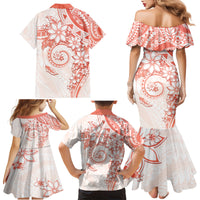 Polynesian Pattern With Plumeria Flowers Family Matching Mermaid Dress and Hawaiian Shirt Orange Peach LT05 - Polynesian Pride