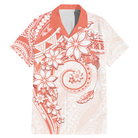 Polynesian Pattern With Plumeria Flowers Family Matching Mermaid Dress and Hawaiian Shirt Orange Peach LT05 Dad's Shirt - Short Sleeve Peach - Polynesian Pride