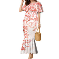 Polynesian Pattern With Plumeria Flowers Family Matching Mermaid Dress and Hawaiian Shirt Orange Peach LT05 Mom's Dress Peach - Polynesian Pride