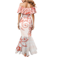 Polynesian Pattern With Plumeria Flowers Family Matching Mermaid Dress and Hawaiian Shirt Orange Peach LT05 - Polynesian Pride