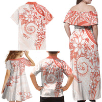 Polynesian Pattern With Plumeria Flowers Family Matching Off Shoulder Maxi Dress and Hawaiian Shirt Orange Peach LT05 - Polynesian Pride