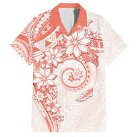 Polynesian Pattern With Plumeria Flowers Family Matching Off Shoulder Short Dress and Hawaiian Shirt Orange Peach LT05 Dad's Shirt - Short Sleeve Peach - Polynesian Pride