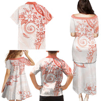 Polynesian Pattern With Plumeria Flowers Family Matching Puletasi and Hawaiian Shirt Orange Peach LT05 - Polynesian Pride